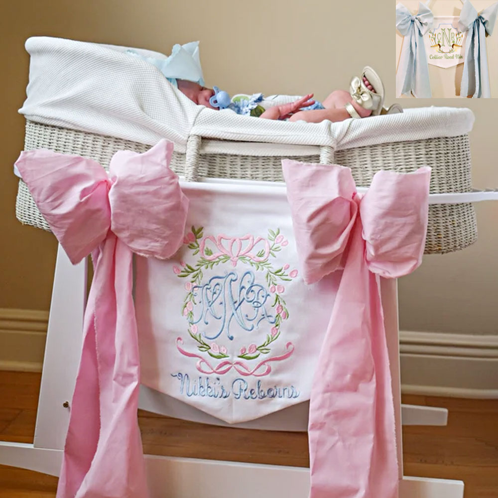 Custom Floral Crest Welcome Baby Banner with Fabric Bows