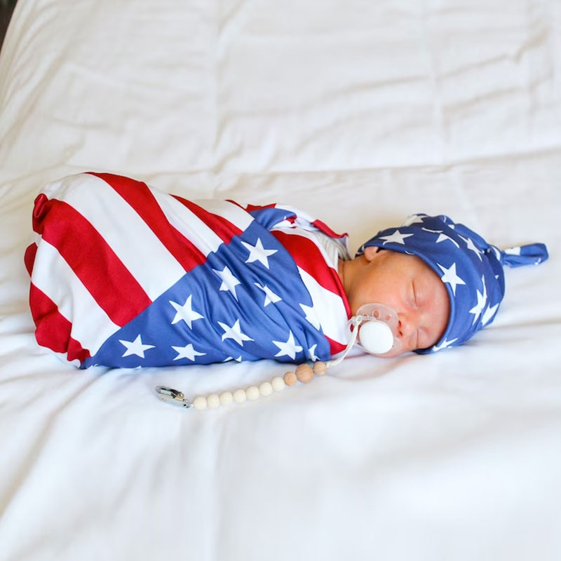 American Flag Baby Swaddle Blanket 4th of July Swaddle Setme