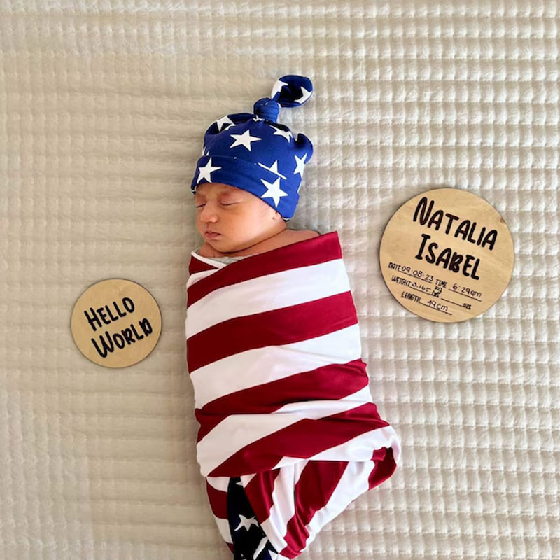 American Flag Baby Swaddle Blanket 4th of July Swaddle Setme