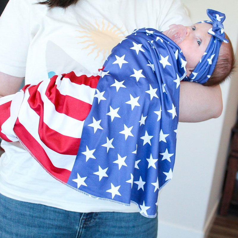 American Flag Baby Swaddle Blanket 4th of July Swaddle Setme