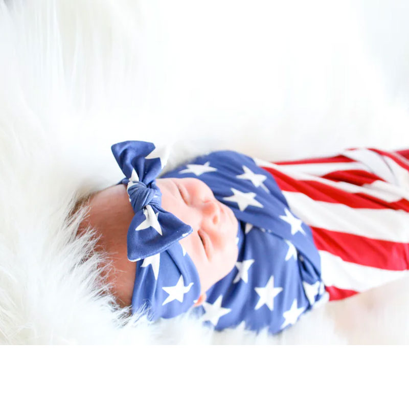 American Flag Baby Swaddle Blanket 4th of July Swaddle Setme