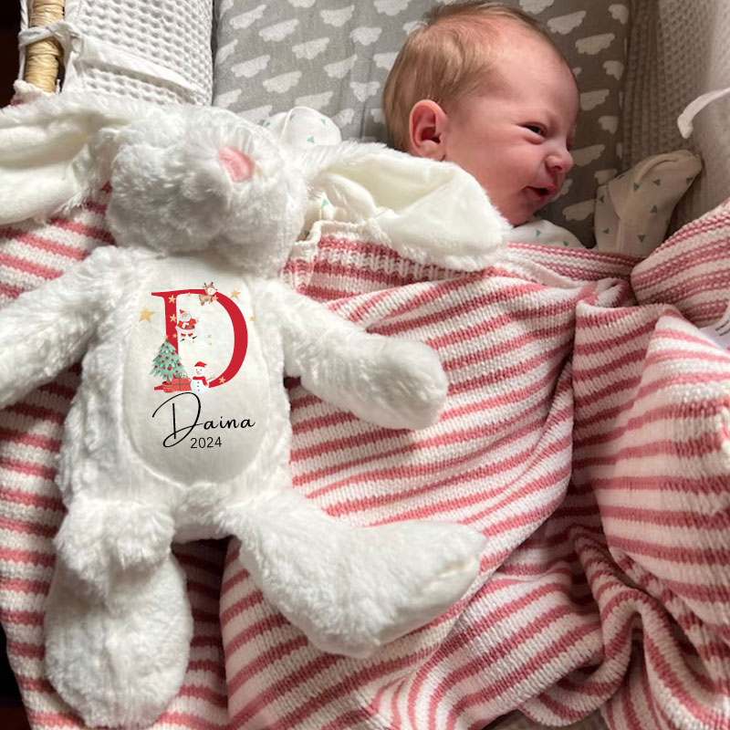 Baby Christmas Bunny Toy Gift Personalised Letter Name