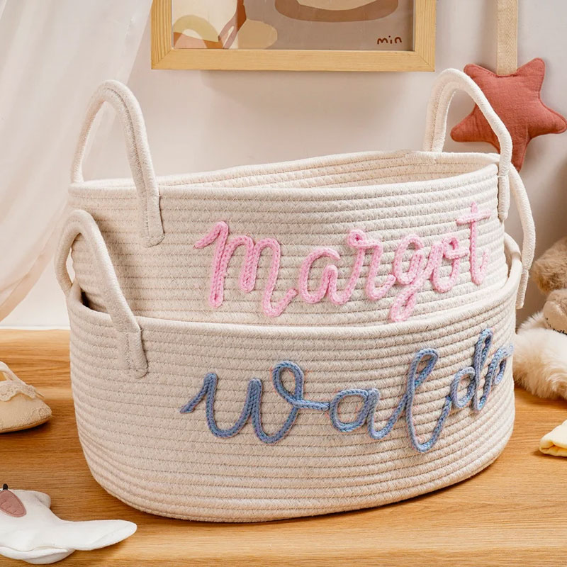 Baby Cotton Rope Basket with name Nursery Decor