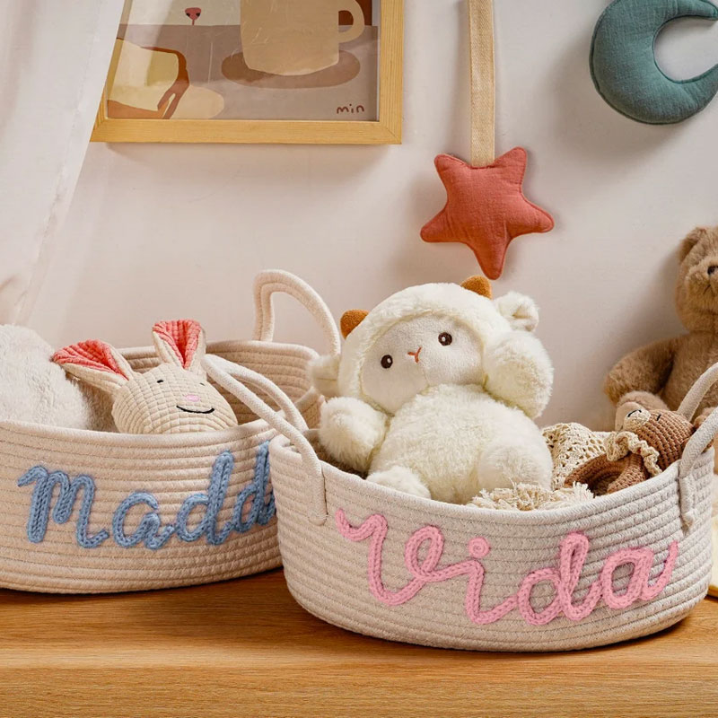 Baby Cotton Rope Basket with name Nursery Decor