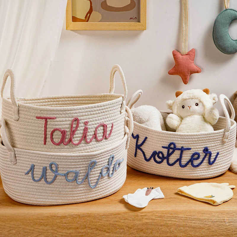 Baby Cotton Rope Basket with name Nursery Decor