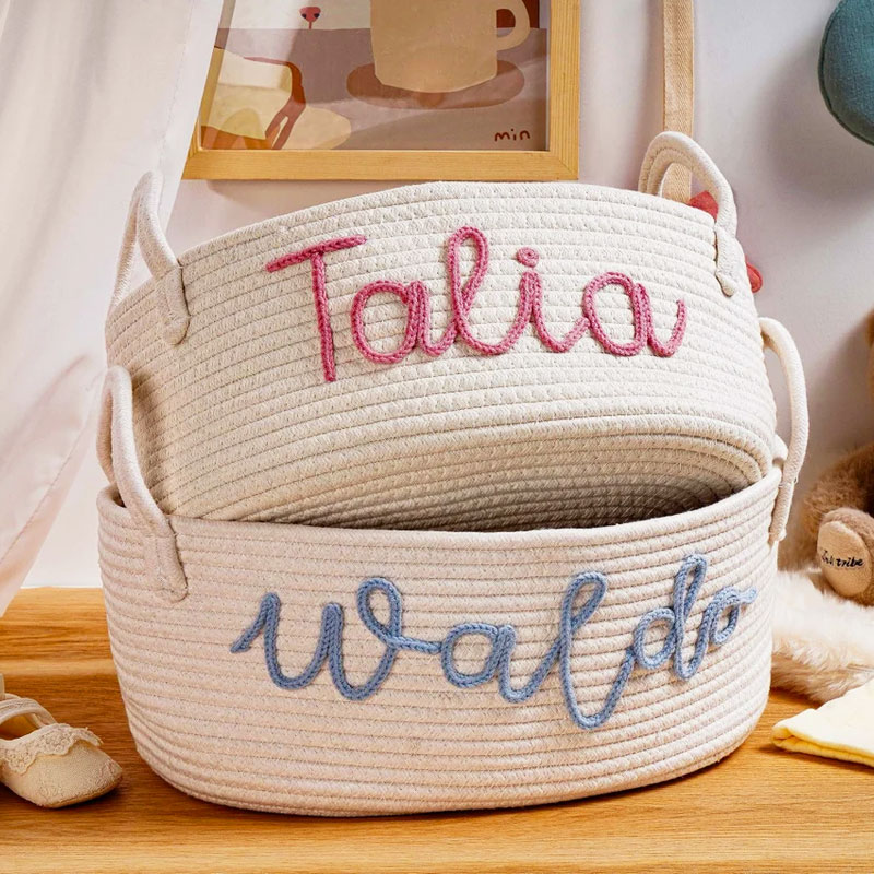Baby Cotton Rope Basket with name Nursery Decor