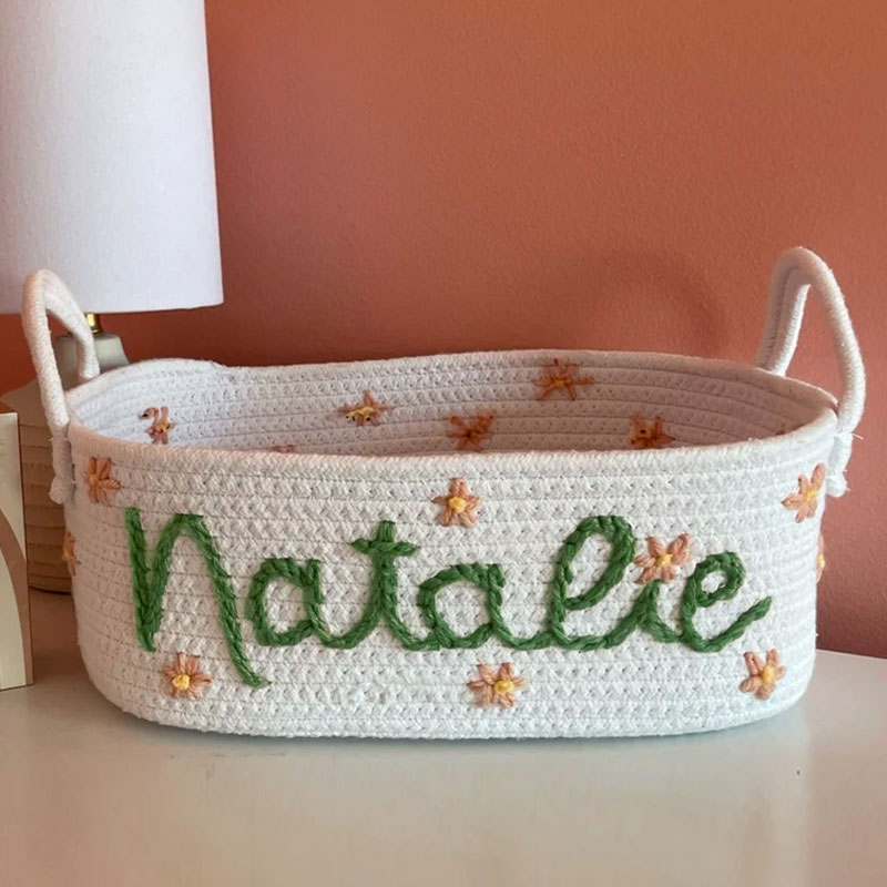 Baby Custom Name Basket with Daisy design