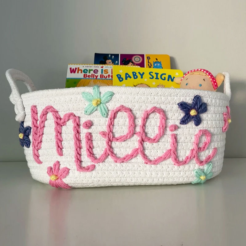 Baby Custom Name Basket with Daisy design