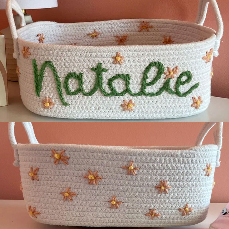 Baby Custom Name Basket with Daisy design