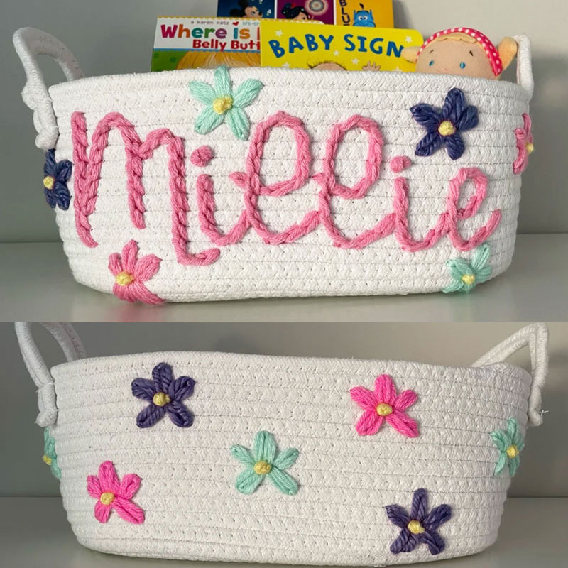 Baby Custom Name Basket with Daisy design
