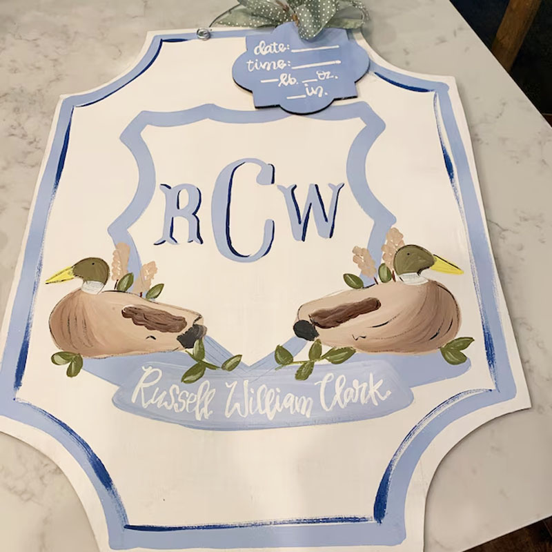 Baby Duck Hunting Door Hanger Announcement