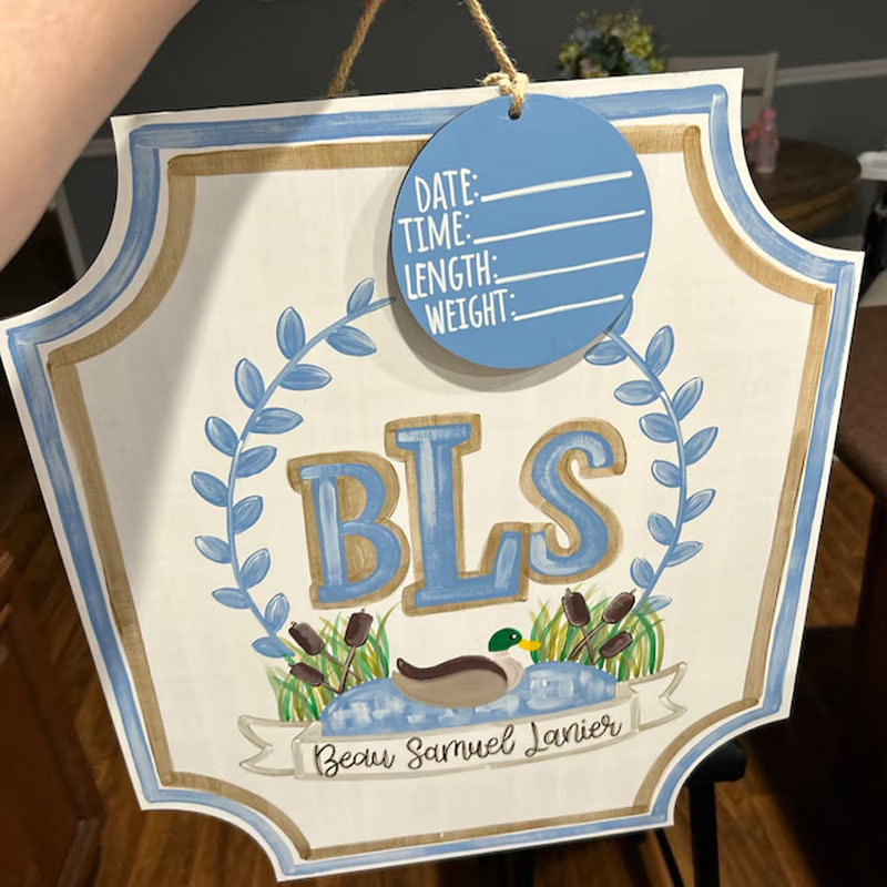 Baby Duck Hunting Door Hanger Announcement