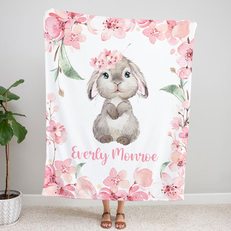 Baby Girl Bunny Blanket Pink Floral Bunny Rabbit