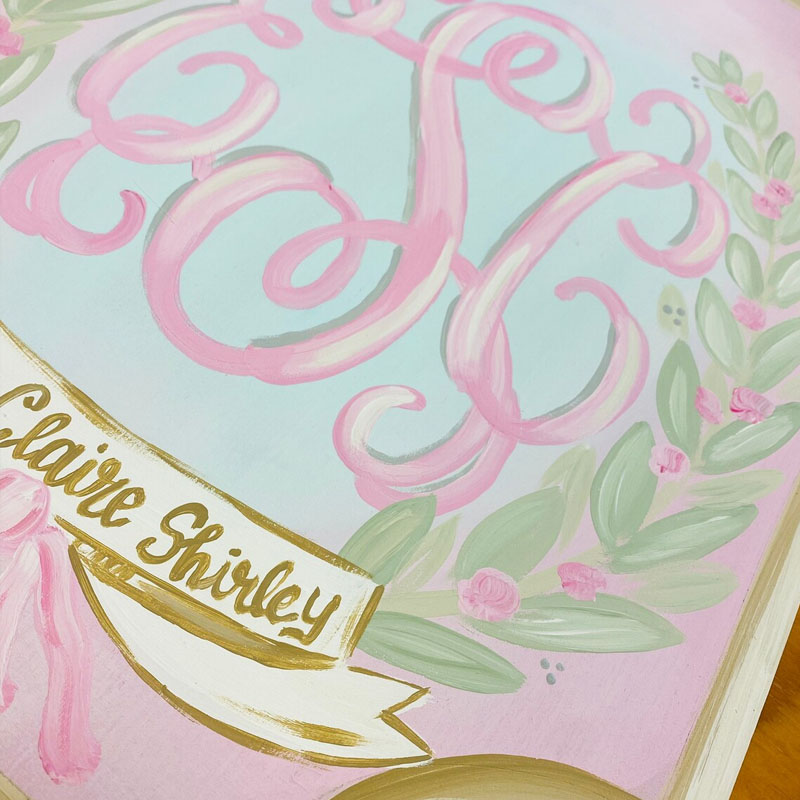 Baby Girl Initial Floral Baby Door Hanger