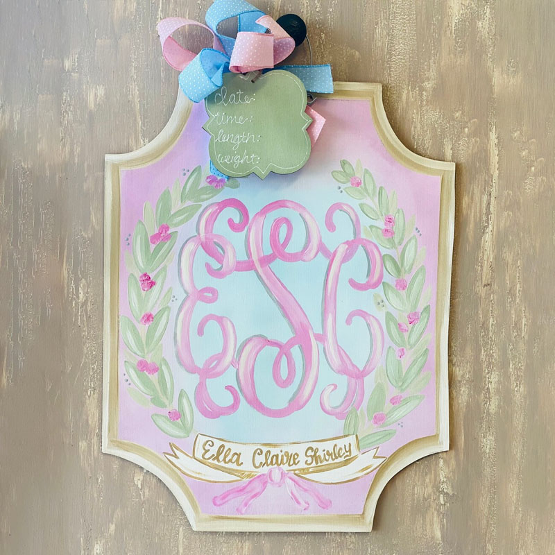 Baby Girl Initial Floral Baby Door Hanger