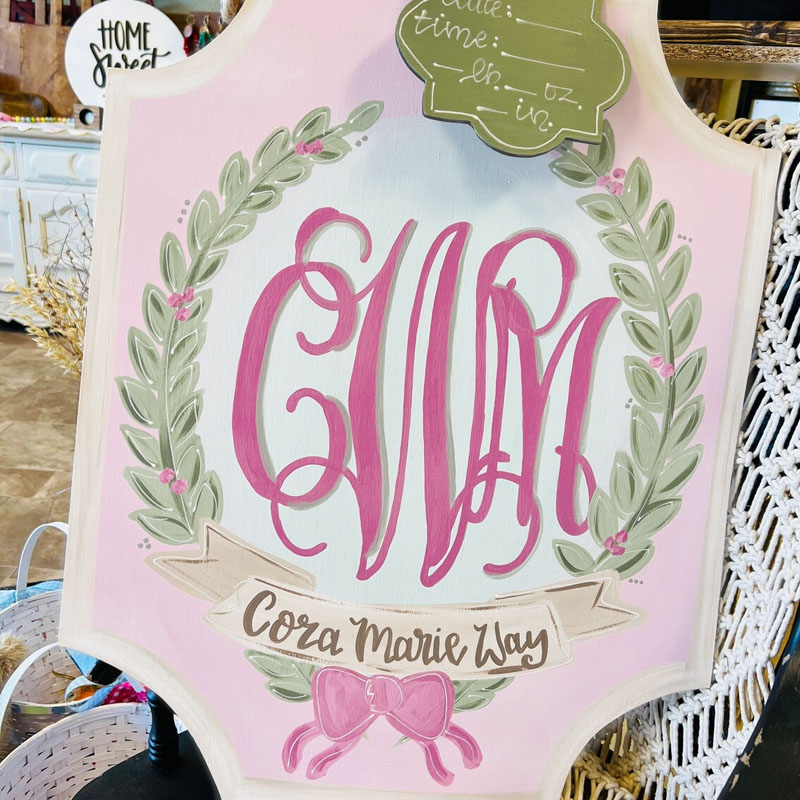 Baby Girl Initial Floral Baby Door Hanger