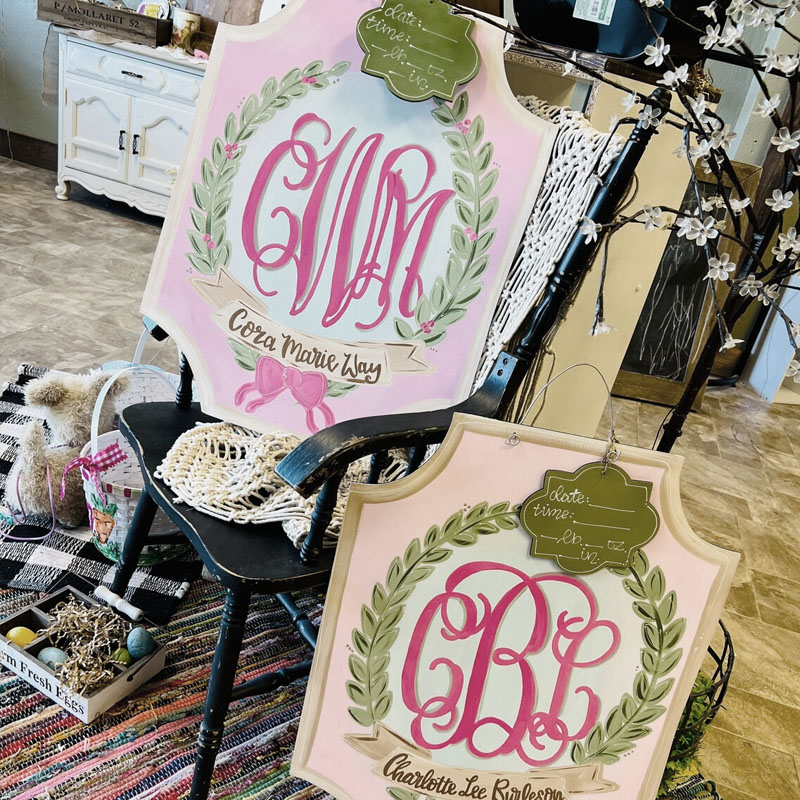 Baby Girl Initial Floral Baby Door Hanger