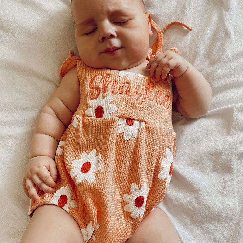 Baby Girl Name Embroidered Daisy Romper