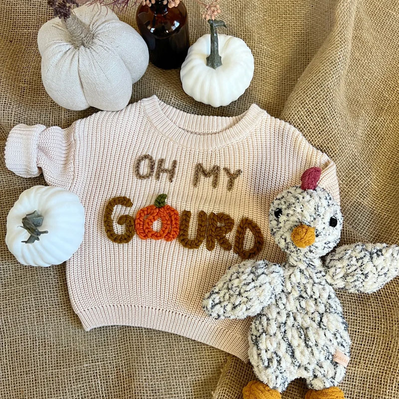 Baby Hand Embroidered Fall Knit Sweater Oh My Gourd