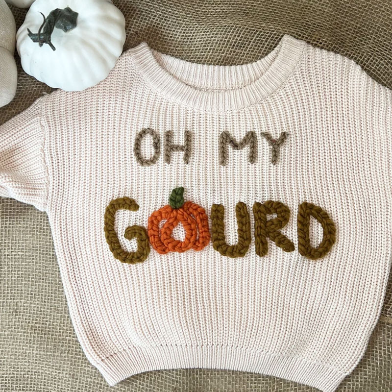 Baby Hand Embroidered Fall Knit Sweater Oh My Gourd