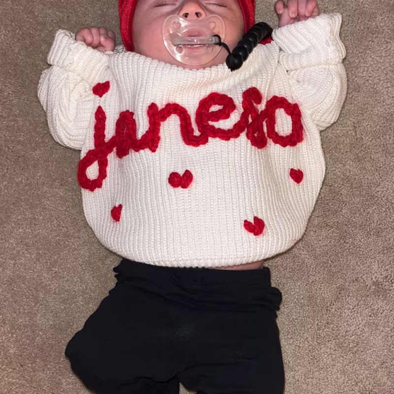 Baby Hearts Embroidered Sweater Valentine’s Day outfit