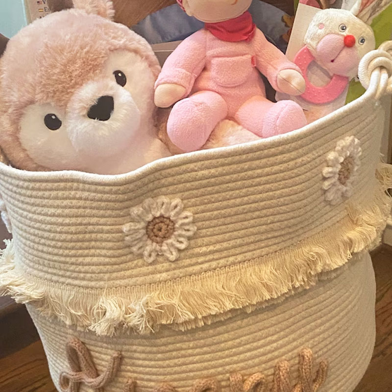 Baby Large Rope Name Basket Flowers Design