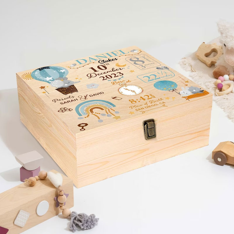 Baby Memory Keepsake Box Animal Wooden Box