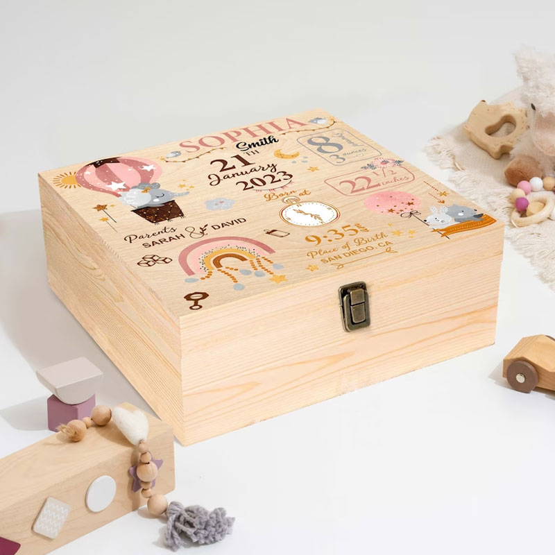 Baby Memory Keepsake Box Animal Wooden Box