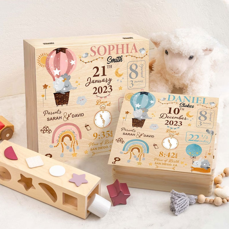 Baby Memory Keepsake Box Animal Wooden Box