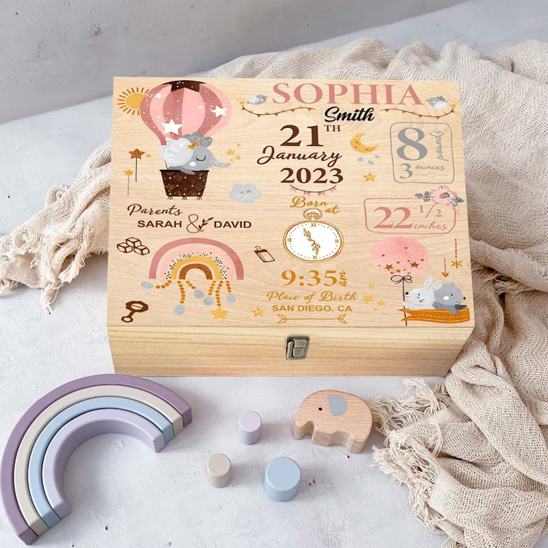 Baby Memory Keepsake Box Animal Wooden Box