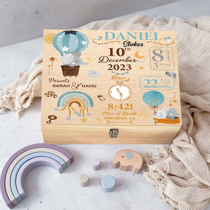 Baby Memory Keepsake Box Animal Wooden Box