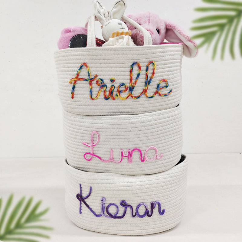 Baby Name Basket Rainbow Yarn Rope Baby Gift Basket