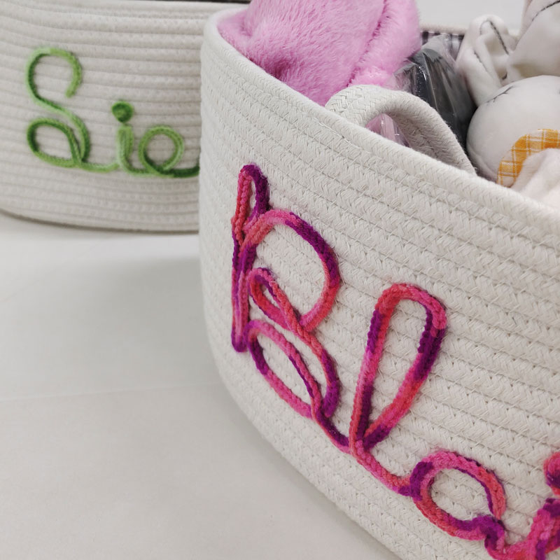 Baby Name Basket Rainbow Yarn Rope Baby Gift Basket
