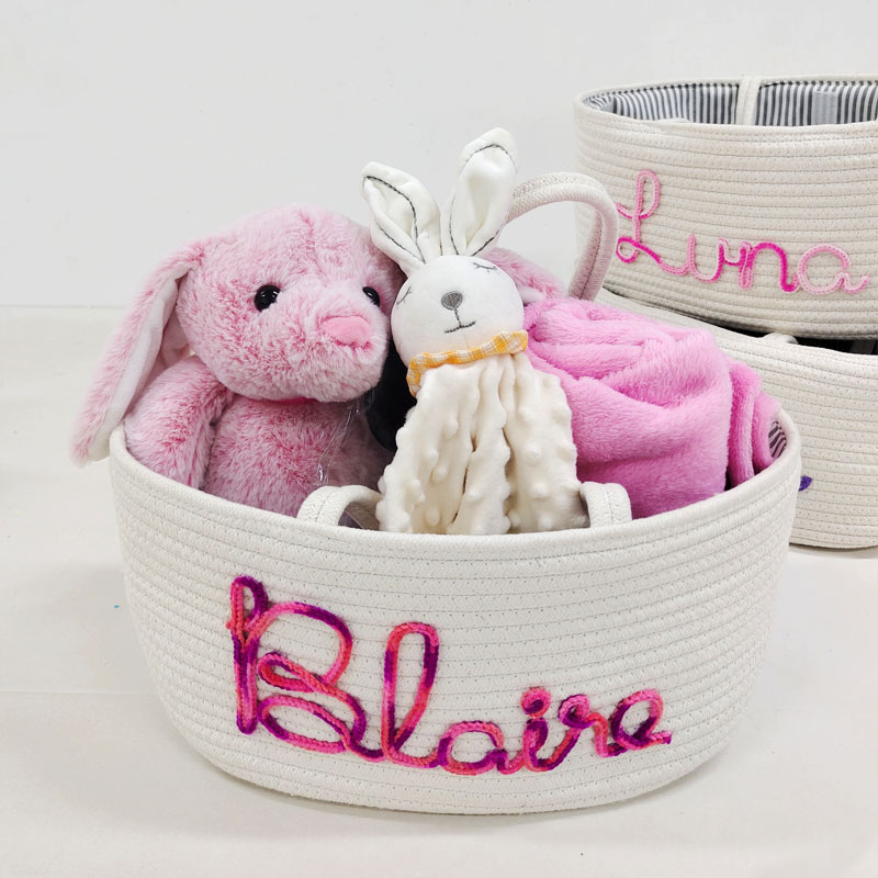 Baby Name Basket Rainbow Yarn Rope Baby Gift Basket