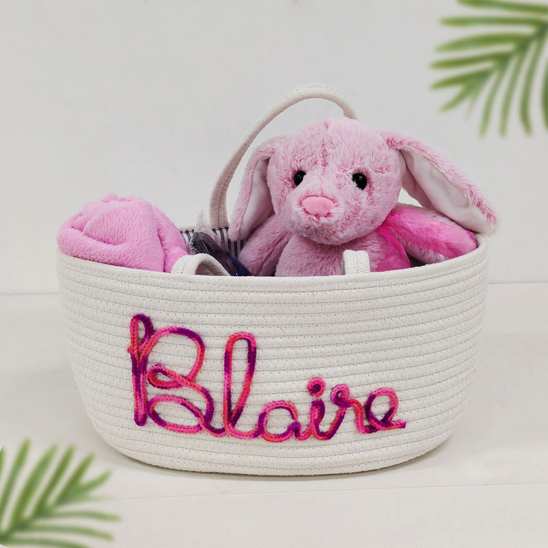 Baby Name Basket Rainbow Yarn Rope Baby Gift Basket