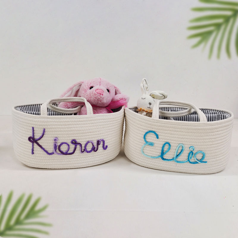 Baby Name Basket Rainbow Yarn Rope Baby Gift Basket