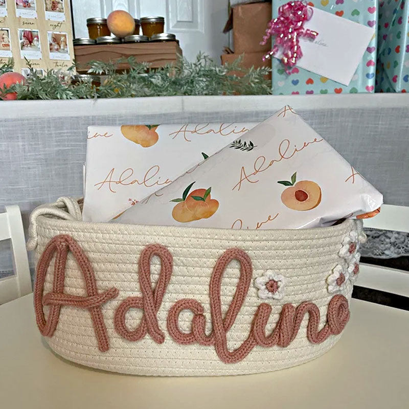 Baby Shower Rope Cotton Basket Flowers Design