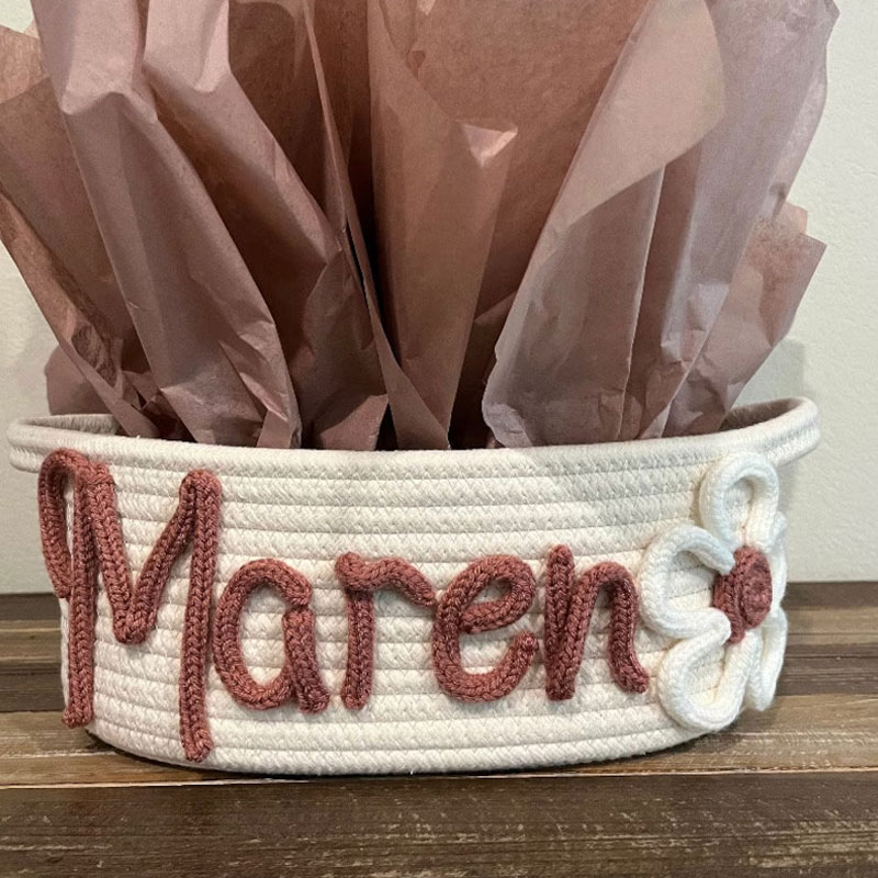 Baby Shower Rope Cotton Basket Flowers Design