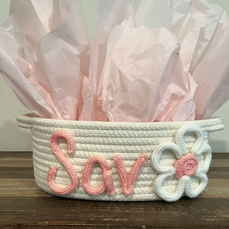 Baby Shower Rope Cotton Basket Flowers Design