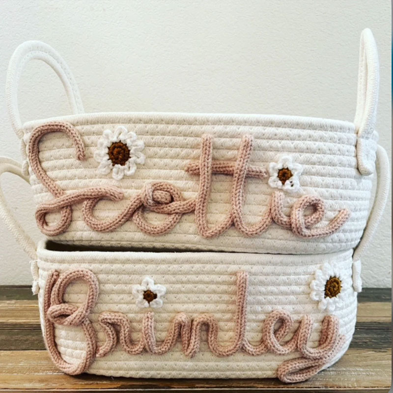 Baby Shower Rope Cotton Basket Flowers Design