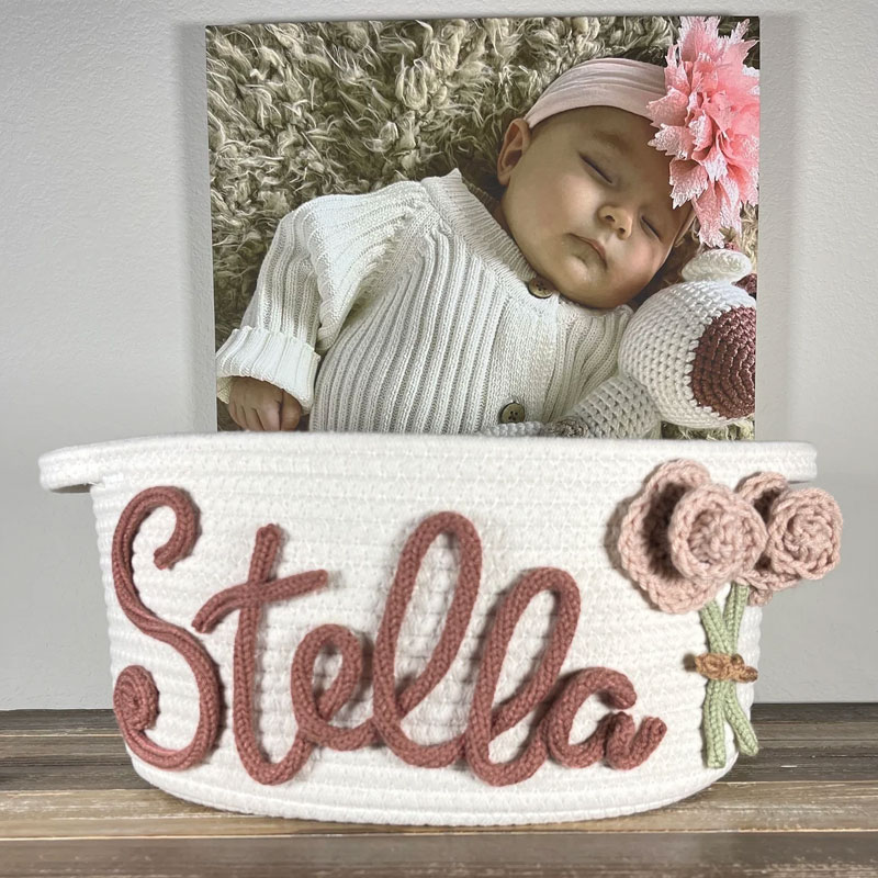 Baby Shower Rope Cotton Basket Flowers Design
