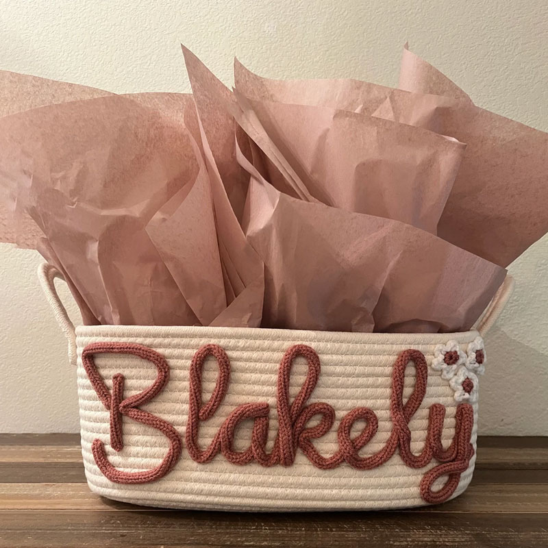 Baby Shower Rope Cotton Basket Flowers Design