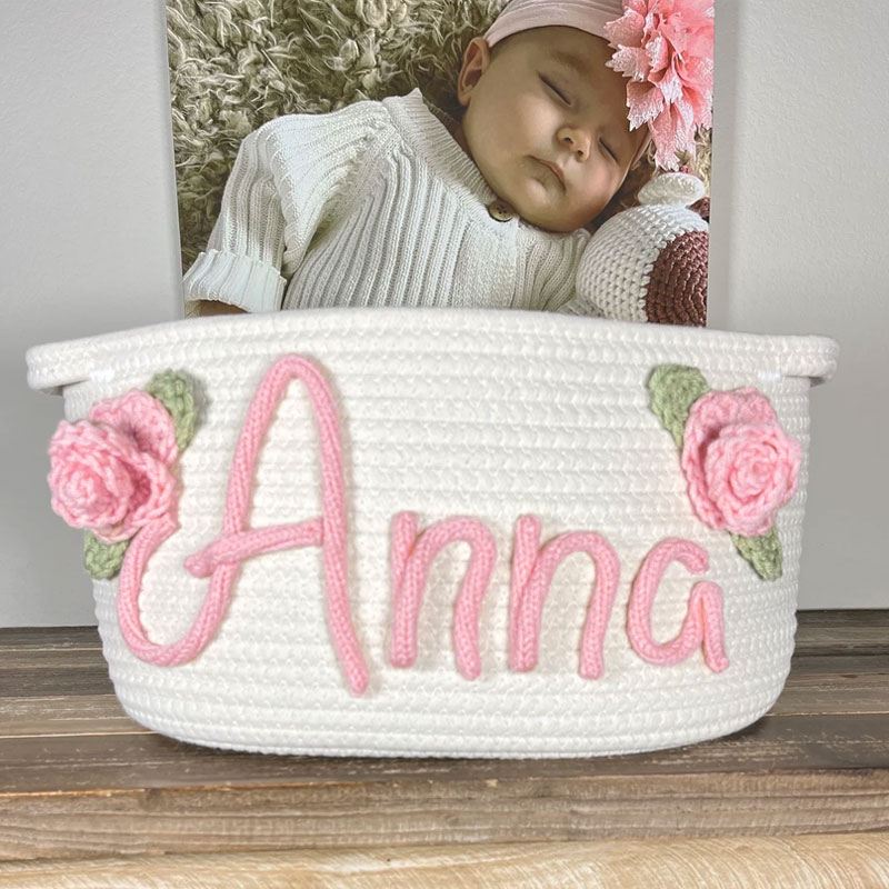 Baby Shower Rope Cotton Basket Flowers Design