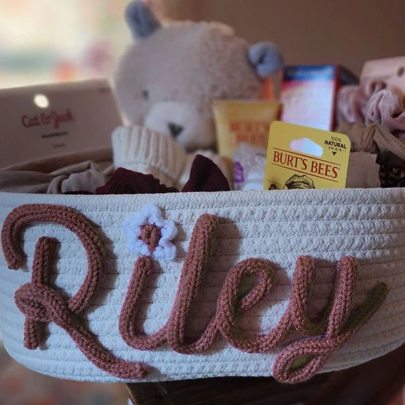Baby Shower Rope Cotton Basket Flowers Design
