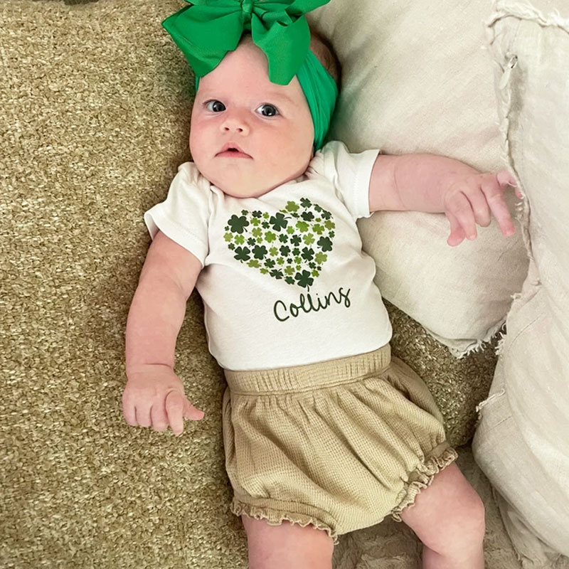 Baby St Patricks Day Outfit Heart Shamrocks