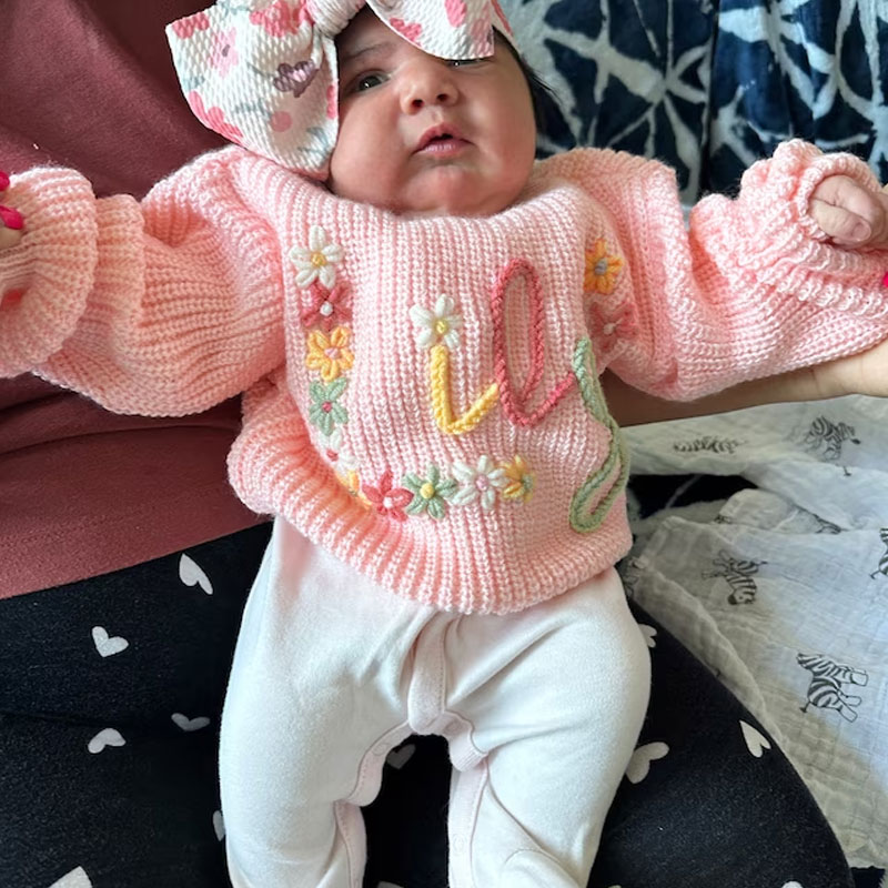 Baby Sweater Hand Embroidered Name and Monogram