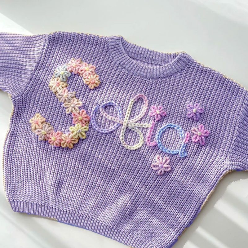 Baby Sweater Hand Embroidered Name and Monogram