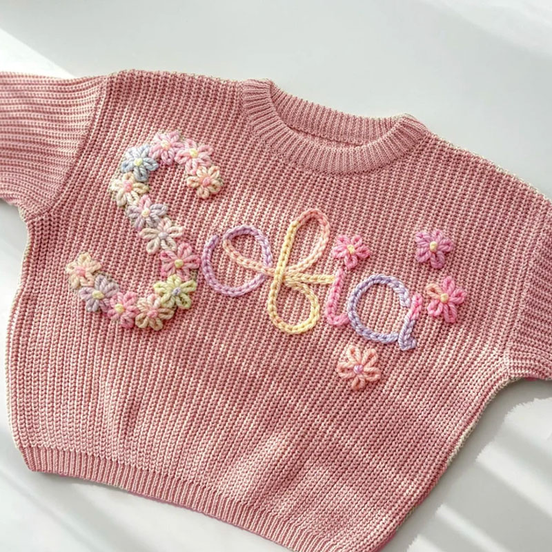 Baby Sweater Hand Embroidered Name and Monogram