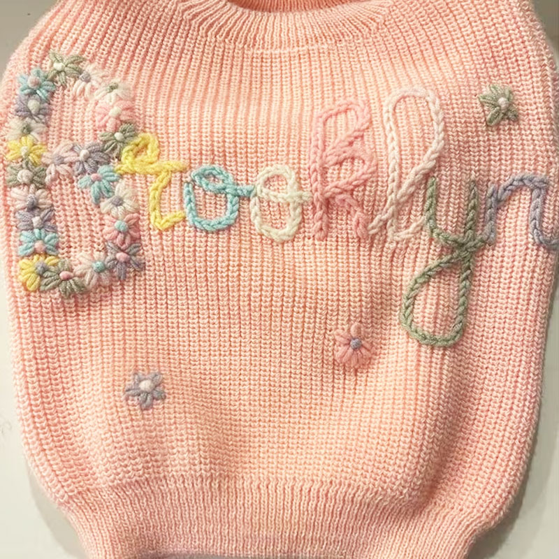 Baby Sweater Hand Embroidered Name and Monogram