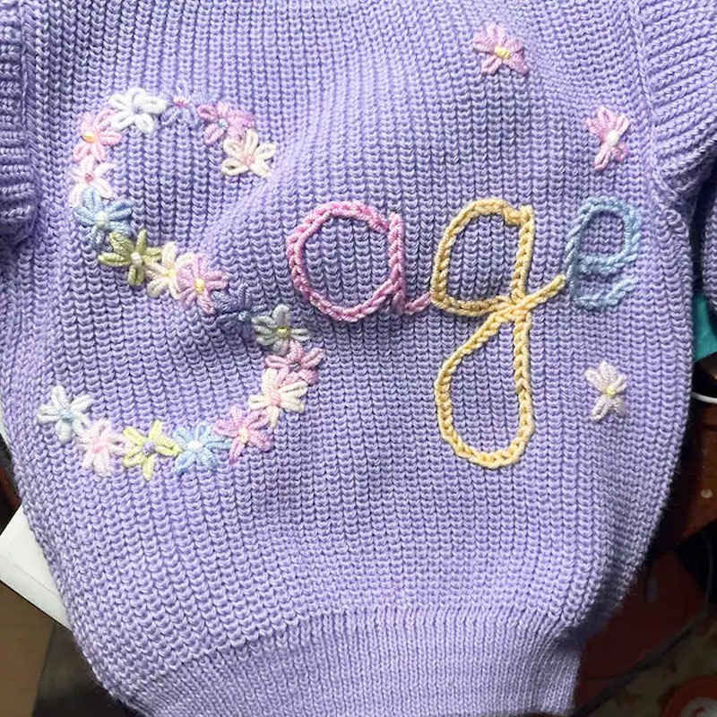 Baby Sweater Hand Embroidered Name and Monogram